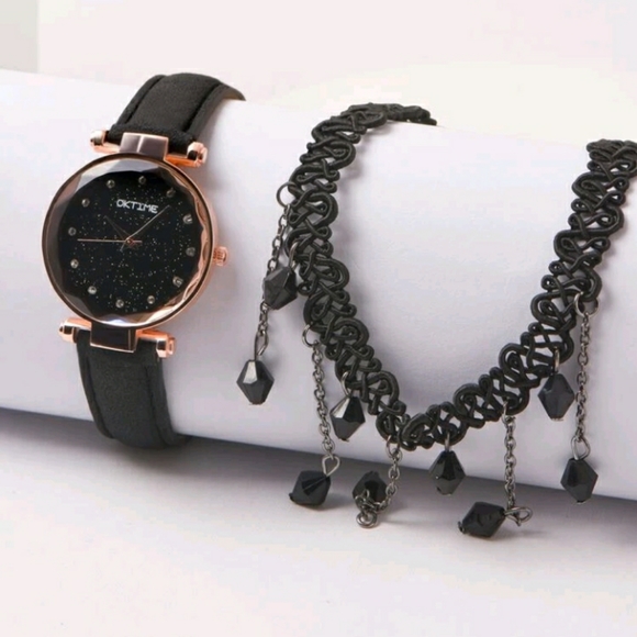 New Starry Sky Dial Round Pointer Quartz Watch and Necklace Set - Picture 5 of 7